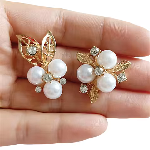 10 PCS Metal Alloy KC Gold Plated Crystal Rhinestone Imitation Pearl Flowers For Diy Jewelry Making 
