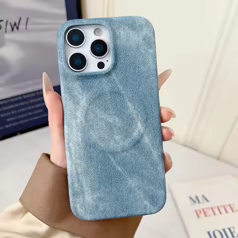 Denim Jeans Texture Magnetic Phone Case for IPhone 17 Air 16 15 14 13 12 Pro Max Plus 17Pro MagSafe 