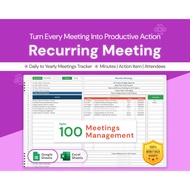 Recurring Meeting Template Minutes Agenda & Action Item List Tracker Google Sheets Excel