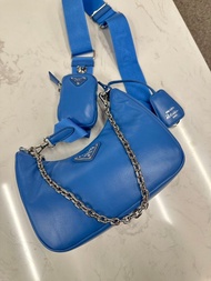 特價現貨Prada 藍色羊皮 三合一