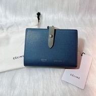 保證正品 Celine medium trap wallet 小牛皮荔枝紋中夾 灰藍色 皮夾