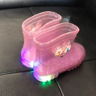 Children's LED Symphony Flashing Waterproof Love Rain Boots Little Girl Jelly Slip Princess Baby Short Boots Kids Water Shoes