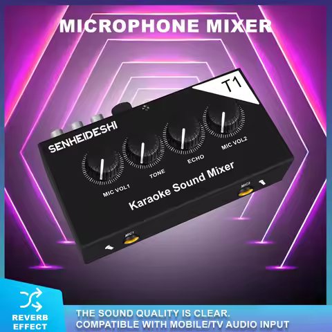 SENHEIDESHI T1 Karaoke Mixer 2-channel Microphone Karaoke Mixer | Echo/Tone Adjustment | Home/KTV/Li