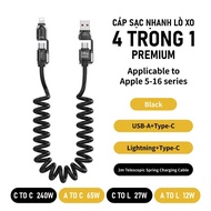 XO BC29 PLUS Multifunctional Spring Charging Cable 240W Fast Charging, 4 IN 1 Tangle-Free Fast Charg