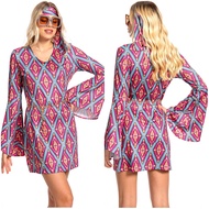 70s party dress Vintage 70s Disco dress 6Pcs/Set Women Retro Cosplay Costume Outfits Halloween Carni