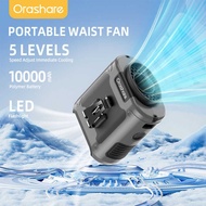 Orashare K50 10000Mah Multifunctional Portable Waist Clip Fan Hanging Neck Fan 5 Speed Adjustable