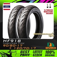 TAYAR KOMBO DURO TUBELESS TYRE HF918 (BUNGA TAJAM) 90/80-17 + 120/70-17 FOR RS-X,RSX,RS150R,FZ150,PU