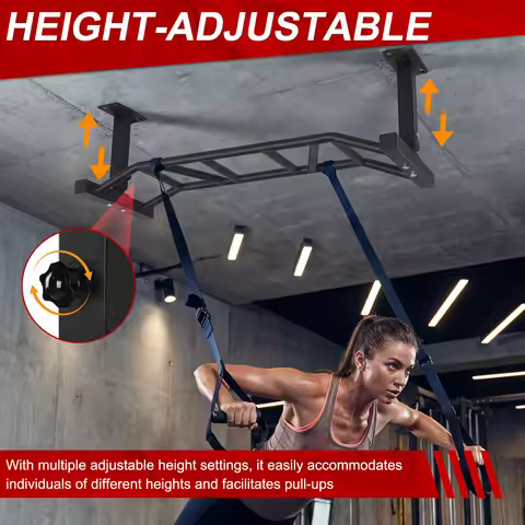 47 Inch Ceiling Mount Pull Up Bar Adjustable Height&Supports To 600 Lbs Indoor Chin-Up Bar Home Gym 
