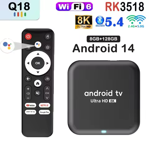 Q18 New Model RK3518 Android 14 Smart TV Box Quad-core 8K Media Player Support 2.4G&5G Dual Wifi 6 N