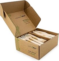 eezee2BUY Disposable Wooden Cutlery Set (300 PCS) - Natural Eco Friendly Party Pack of Birchwood Kni