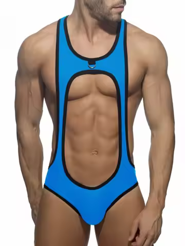 Men's Thong Leotard Bodysuit Stretch Wrestling Singlet Jumpsuit One-Piece G-String Underwear Hollow