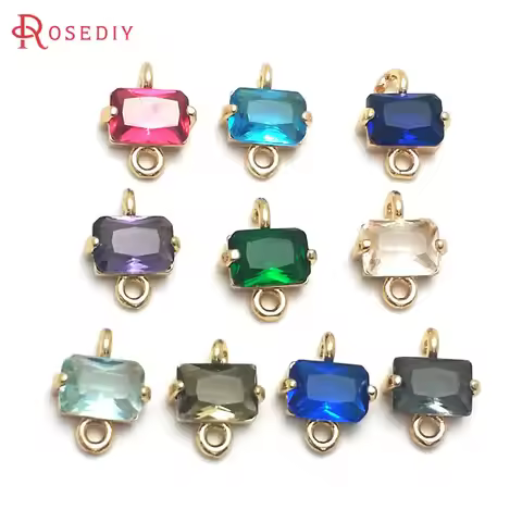 10PCS 18K Gold Color 2 Holes Rectangle Connect Charms Pendants High Quality Earrings Diy Accessories