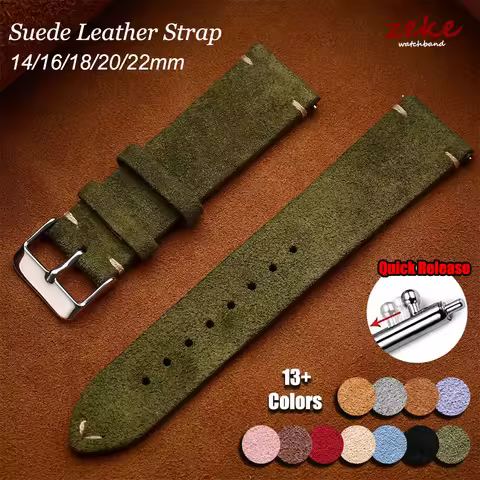 Premium Genuine Leather Watch Band Quick Release 14mm/16mm/18mm/20mm/22mm Suede Watch Straps for Sam