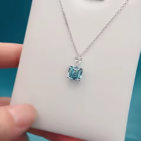 3Ct Lab grown Asscher Cut Green Lab Diamond Pendant Necklace AU585 14K White Gold Pendant Wedding An