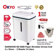 SUNWOOD SD-9280 Paper Shredder (Cross Cut) 3 x 16mm  - 5 Sheets 14 Liters (Cross Cut, Paper Shredder, Shredder Machine