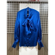 Self-Tie Neck Shirt URBAN REVIVO Brand Decorated With Puffy Sleeves. Thick Satin Fabric With Weight Beautiful Work Used In Good Condition.