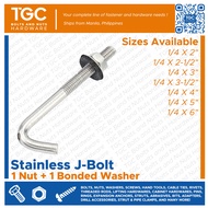 500/100 Sets STAINLESS J Bolt 1/4 x 2 ~6 inches with bonded washer and hex nut SS304 / Roof Screw / 