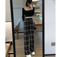 【一统江山&男装旗舰店】 黑白格子裤女裤子直筒宽松春复古休闲高腰阔腿裤格子裤 【07171LKjAXH3V】