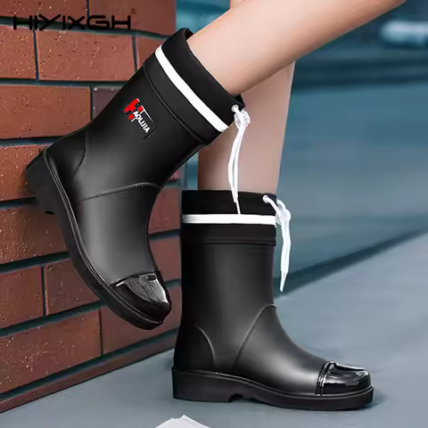 2026 New Women's Waterproof Non-Slip Mid-Calf Rain Boots PVC Rubber Shoes Fashion Kitchen Working Sh