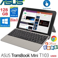 ASUS Laptop Intel X5 Quad Core 128GB Transformer Mini T103 2in1 10.1 inch Touch Screen PC WiFi Camera Windows 10 Travel Keyboard MT5 Microsoft Office Used For Student Class Online