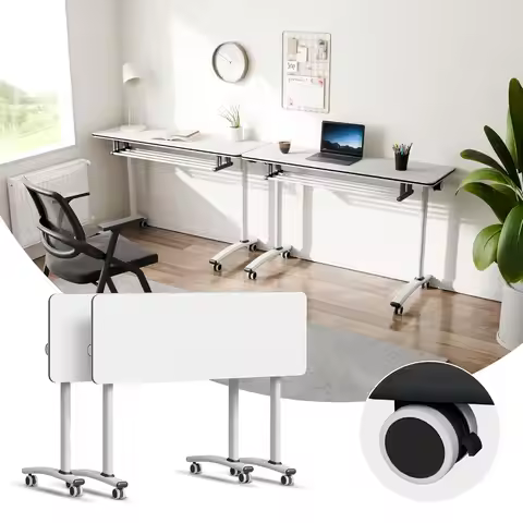 White Folding Conference Table 47.2x15.7x29.5in Mobile Foldable Seminar Desk Silent Wheels Office Cl