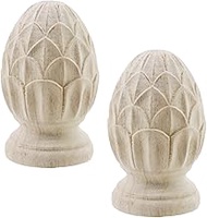 HEVSTIL Decorative Wooden Finials 2-Pack (4.72"x2.76") - Rustic Curtain Rod End Caps - Unfinished Tu