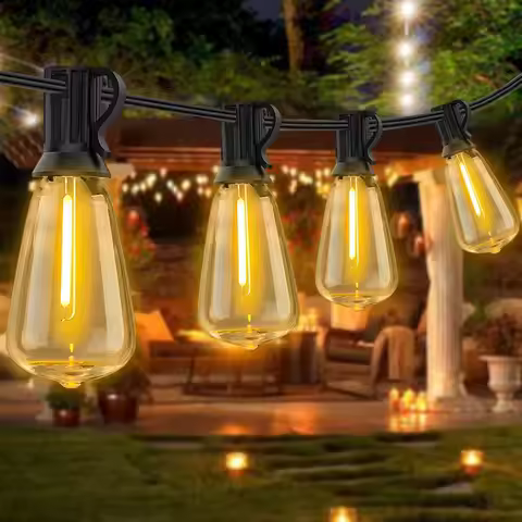 85FT/46FT LED Outdoor Patio Lights Waterproof with ST38 Vintage Bulbs Shatterproof Energy Saving for