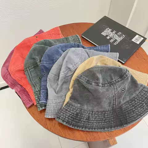 Washed distressed solid color denim fisherman hat Unisex vintage bucket hat Hip-hop windproof Panama