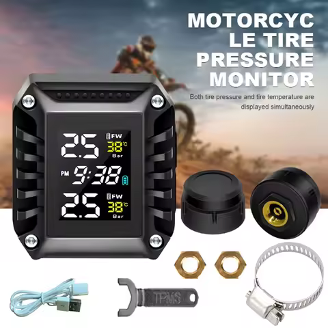 Motorcycle TPMS 2 External Sensors Motorbike Tire Pressure Monitor Real Time Tire Pressure Monitorin