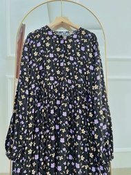 Nesty midi dress rayon motif bunga daily wear