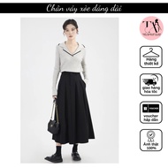 High-waisted pleated skirt from long, bossy shape with two convenient side pockets and elastic band 