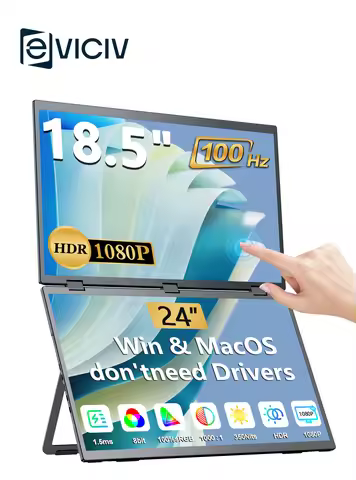 EVICIV 18.5"100Hz Touch Dual Monitor 350nits HDR USB-C HDMI No Driver Needed Foldable Triple Laptop 
