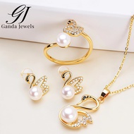 Elegant Noble Pearl Jewelry Set Necklace Earrings Ring Wedding Accessories Set Gift for Girlfriend I