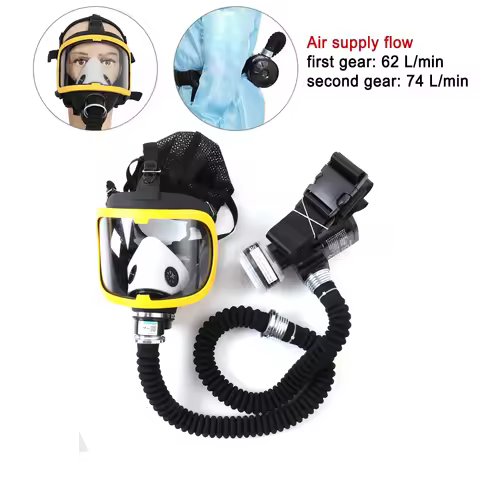 Protective Electric Constant Flow Supplied Air Fed Full Face Gas Mask Respirator Mask Workplace Safe