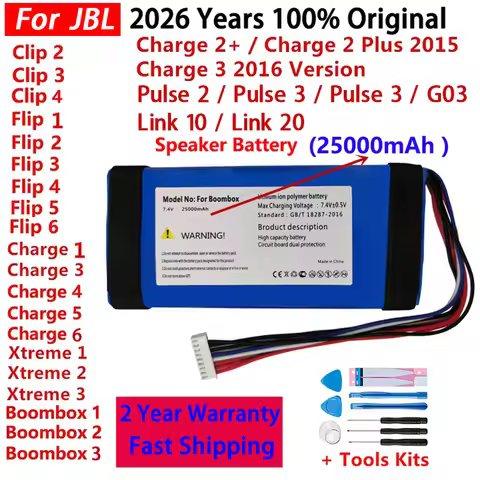 2026 Years Original Player Speaker Battery For JBL Xtreme Boombox Clip Charge Flip Pulse 6 5 4 3 2 1