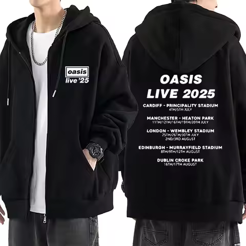 OASIS Live 25 Tour 2025 vintage Hoodie Men's Women Fleece harajuku Coat Hip Hop Zip Up Jacket Autumn