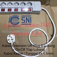 UK Plug to EU Extension Cable 5 Holes + On Off Each Hole Most 2x1.5mm/