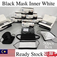 50pcs Black/Inner White Mask 3ply Original Tebal Non Medical Disposable Mask Black Face Mask Hitam D