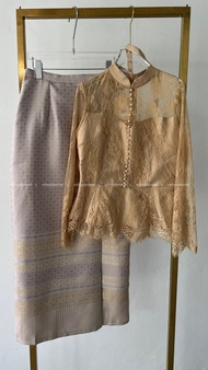 ชุดไทยประยุกต์ + กระโปรงผ้าทอ M-2XL ชุดงานแต่ง ชุดงานบวช ชุดงานหมั้น ชุดไปงาน ชุดออกงาน ชุดไปวัด ชุด