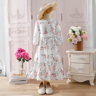 ML090 Jubah Kids Long Dress Girls Muslim Floral Print Jubah Budak Perempuan Kanak-Kanak 4Y-14Y [ REA