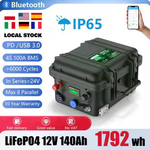 12V 140Ah 100Ah LiFePO4 Battery 1280Wh 1792Wh Bluetooth BMS 6000+Cycles Grade A Fish Boat Battery IP
