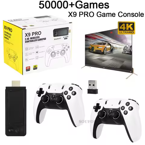 2025 New X9 Pro Retro 4K 3D Game Stick TV HD 905X3 Video Game Console 50000 Gaming For PS1/PSP/SFC/N