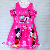 ❤️SALE❤️ YZ06 Girl Cartoon Jaquared Cotton Off Shoulder Dress Minnie Dark Pink Dress (5y)