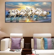 White 7 Water Running Horse Full Painting Decoration Poster Print Canvas Wall Decoration Home Mural 