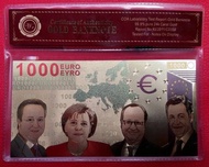 UANG SOUVENIR GOLDFOIL 1.000 EURO LENGKAP DENGAN FRAME COA