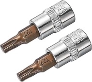 QUARKZMAN 2 pieces 1/4 inch drive x T27 Torx bit socket, S2 steel bits, CR-V sockets, 38 mm length, 