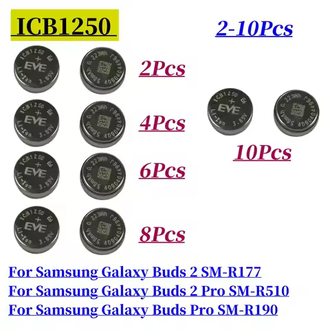 2-10Pcs/Lot ICB1250 Battery For Samsung Galaxy Buds Pro SM-R190 / Buds 2 SM-R177 / Buds 2 Pro SM-R51