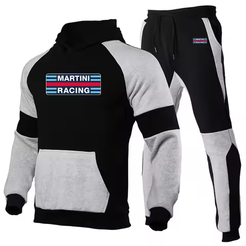 2026 New Men Martini Racing Print Spring Autumn Patchwork Color Set Sports Cotton Pullover+Casual Sw