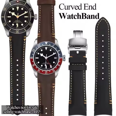 Curved strap 22mm 20mm For Rolex black green water ghost yacht Tudor Black Bay M79030 M79830 Leather