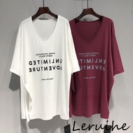 M-3xl Large Size Top Short-Sleeved Top Summer Large Size Large V-Neck Leaky Clavicle Top Loose Lazy Style Mid-Length Doll Sleeve Short-Sleeved T-Shirt Women